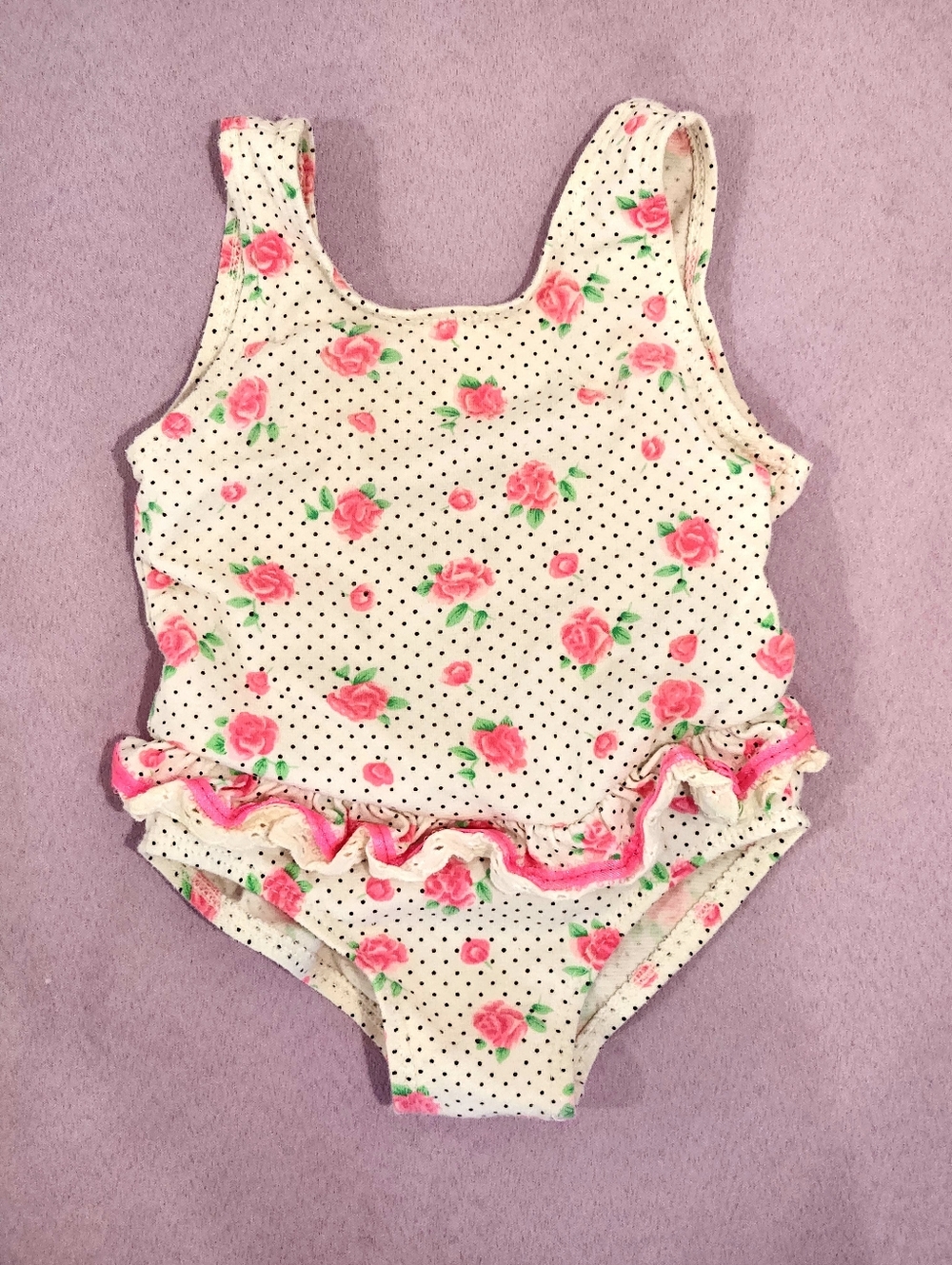 Vintage Baby Gitano 18m Floral Polka Dot Ruffle Swimsuit